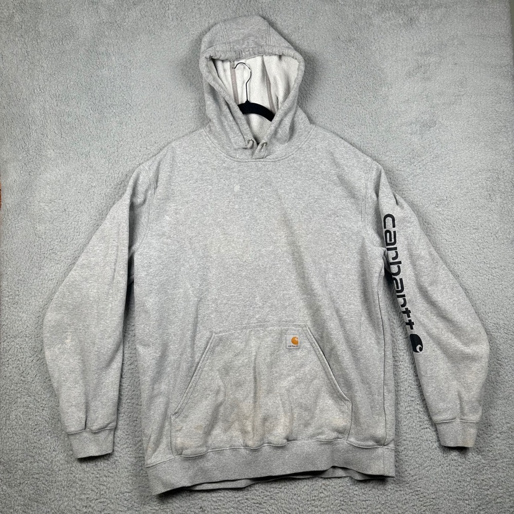 Carhartt Mens XL Tall Gray K288 Sleeve Logo Original Fit Hooded Sweatshirt